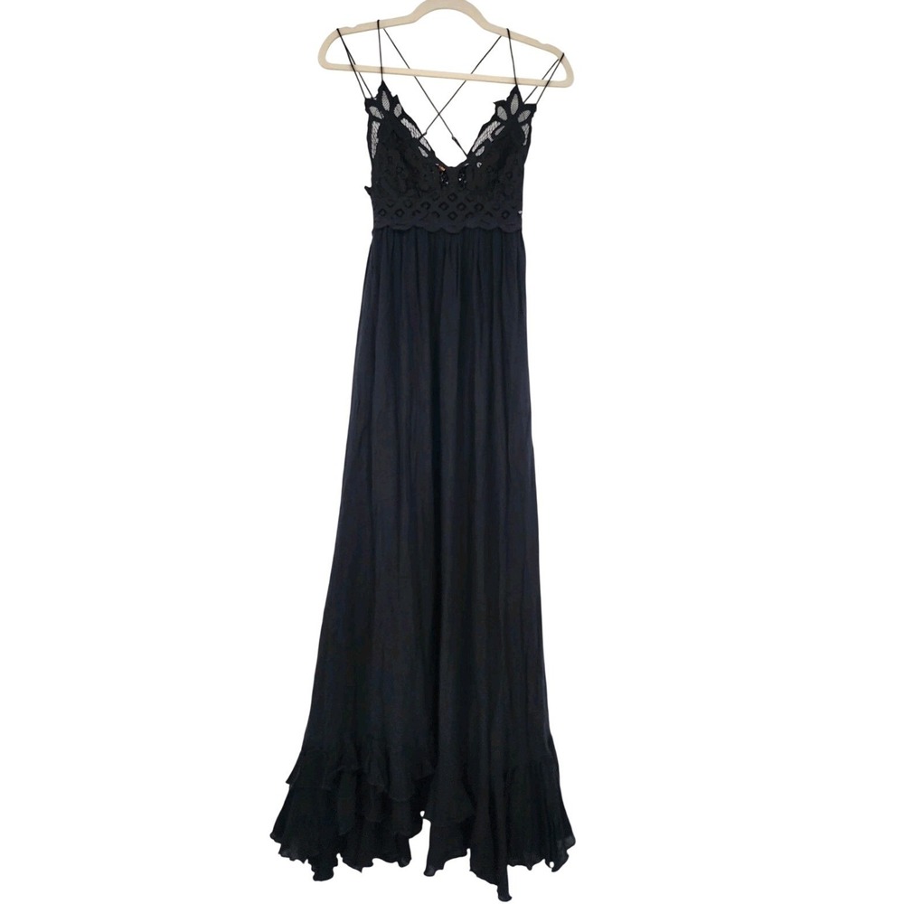 Free People Black Lace-Trim Maxi Dress - Picture 3 of 12